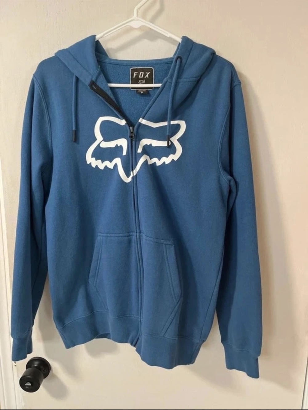 Fox racing Blue Zip-Up Hoodie with White Fox Head Logo